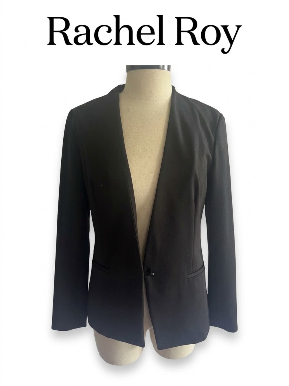 Rachel Roy Black Women's Tailored Open-Front Blazer Size M 0261